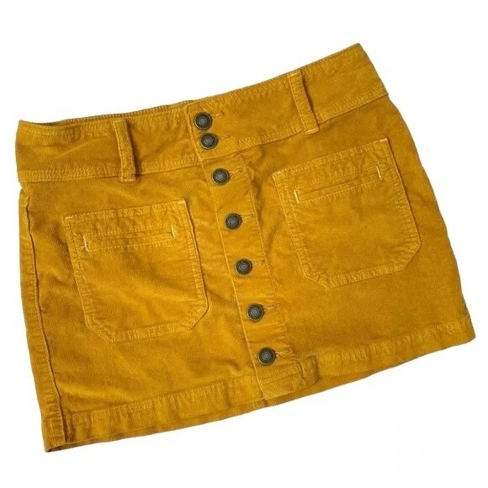 We The Free Joanie Mustard Yellow Corduroy Button Down Mini Skirt Size 25 - Picture 2 of 7
